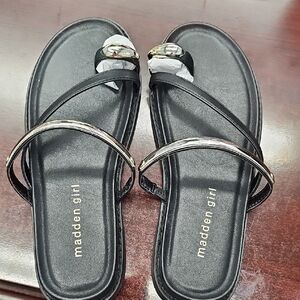 Madden Girl Black Sandal Slide with Silver Accent